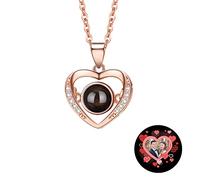 Collier de Projection Photo, Collier Photo Je t'aime en 100 Langues | Collier de Projection Personnalisé avec Photo à l'Intérieur, Collier Photo Cachée, Colliers Photos de Souvenir pour Femme