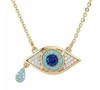 Collier de protection contre le mauvais œil étincelant pour femme - Amulette plaquée or 18 carats avec zircon et pierre précieuse turquoise avec chaîne réglable