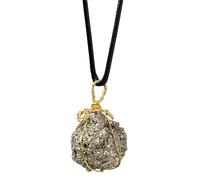Collier de pyrite naturelle - Pendentif en brut, pierre de enveloppée de fil d'or | Collier spirituel avec corde pour homme avec accent de pierre de lune, bijoux faits à la main avec