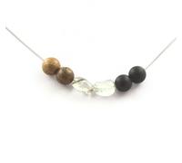 Collier de quartz rutile et tourmaline du Brésil + perles d'onyx noires mates + bois 8 mm