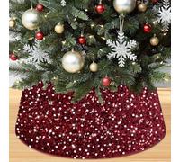 Collier de sapin de Noël bordeaux à paillettes - Col de sapin de Noël en velours pailleté bordeaux - Housse de base pour sapin de Noël rustique - Pour décorations de Noël bordeaux