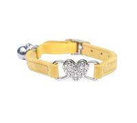 Collier de sécurité élastique avec breloque en forme de cœur et clochette - En velours doux - Réglable - Pour chihuahua, carlin, bouledogue français, jaune, 28 cm