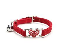 Collier de sécurité élastique avec breloque en forme de cœur et clochette - En velours doux - Réglable - Pour chihuahua, carlin, bouledogue français, rouge, 28 cm