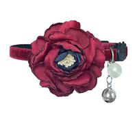 Collier de sécurité pour chat | Breakaway + clochette amovible | Velours bordeaux avec fleur