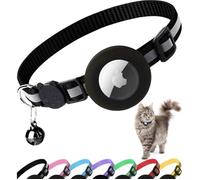 Collier de sécurité pour chat, collier réfléchissant pour chaton avec support Apple AirTag et clochette, (noir)