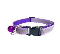 Collier de sécurité réfléchissant pour chat réglable de 19 à 32 cm avec cloche à fermeture rapide équipée d'un mécanisme de libération pour une protection accrue dans l'obscurité (violet, taille