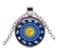 Collier de sorcellerie mystérieuse 12 constellations astrologiques Wicca Art Photo faite à la main Cabochon en verre rond, Verre