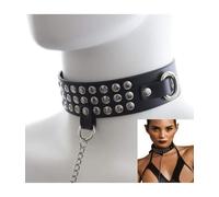Collier de soumission Cuir noir avec sa laisse en acier
