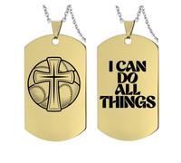 Collier de sport en acier inoxydable avec croix chrétienne, basket-ball, baseball, football, verset de la Bible gravé, cadeau inspirant pour homme « I Can Do All Things », Acier inoxydable, Acier