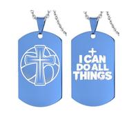 Collier de sport en acier inoxydable avec croix chrétienne, basket-ball, baseball, football, verset de la Bible gravé, cadeau inspirant pour homme « I Can Do All Things »