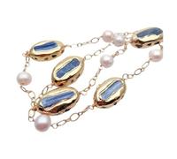 Collier de station longue brute en tourmaline multicolore cyanite bleue