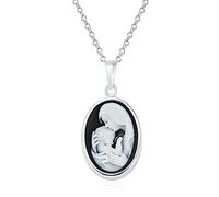 Collier De Style Antique Classique En Argent Blanc Et Noir Avec Cadre Ovale Pour Portrait Victorien De La Mère Et De L'Enfant Collier Pour Femmes En Argent Sterling.
