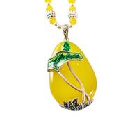 Collier de Style Chinois Rétro S925 Pendentif en Argent Style Ethnique Perles Bouddhistes Goutte D'Eau Feuille de Lotus Calcédoine Chandail Chaîne Collier Pendentif Femmejaune, LJBLEUSK