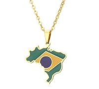 Collier de style ethnique - Pendentif carte du Brésil, breloque imprimée drapeau de pays, bijoux patriotiques | Collier cadeau carte de voyage, accessoire de bijoux pour homme et femme