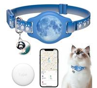 Collier de suivi pour chat étanche avec étiquette de recherche (iOS uniquement pas pour les appareils Android), compatible avec Apple Find My, Breakaway Tractive avec motif réfléchissant et clochette