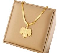 Collier de vipère dorée en acier chirurgical avec feuille d'érable, plaqué or 18k, longueur 40 cm