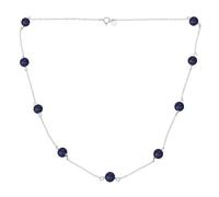 Collier Délicat Et Simple En Pierre Précieuse Authentique De Lapis Lazuli Bleu Avec Chaîne À Perles Rondes Et Coupelles En Étain Pour Femmes En Argent Sterling .925 De 18 Pouces De Longueur