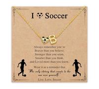 Collier délicat plaqué or 14 carats avec pendentif en forme de cœur de football initiale A-Z Accessoires de sport Coach Joueur Bijoux tendance Colliers en forme de cœur Cadeaux d'anniversaire