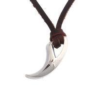 Collier Dent de Loup - Hommes Femmes Viking Loup Fang Pendentif Collier de Corde en Cuir Réglable - Nordique en Acier Inoxydable Tribal Dent de Loup Animal Païen Amulette Bijoux