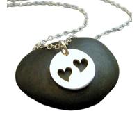 Collier deux cœurs en argent sterling 925. Petit pendentif deux cœurs. Bijou simple pour tous les jours. Bijou mère-enfant. Cadeau délicat pour elle | Chaîne de 45 cm | Plaqué argent | LK_PNK_02807