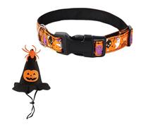 Collier d'Halloween pour animal de compagnie avec chapeau de citrouille - Collier réglable en nylon souple - Confortable et durable - Convient pour chiens et chats - Tour de cou : 28 à 40 cm