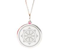 Collier Dharmachakra en argent sterling 925|Pendentif Dharma Chakra|Chaîne de 45,7 cm (18 pouces)|Taille du pendentif : 24 mm|Breloque délicate représentant la roue du Dharma, plaquée argent|_2419