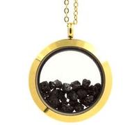 Collier Diamant Noir Brut. Modèle Médaillon 25 Mm. Couleur Or.