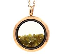 Collier Diamant Vert Jaune Brut. Modèle Médaillon 30 Mm. Couleur Or Rose.