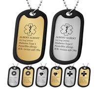 Collier d'identification médicale personnalisé pour homme et femme en acier inoxydable avec plaque d'identification d'urgence gravée, 3x5cm(1.2"x2"), Acier inoxydable