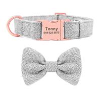 Collier d'identification pour chien en tissu de fourrure douce avec nœud mignon gravé anti-perte pour labrador, chihuahua, carlin, A, L