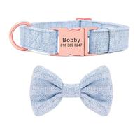Collier d'identification pour chien en tissu de fourrure douce avec nœud mignon gravé anti-perte pour labrador, chihuahua, carlin, C, L