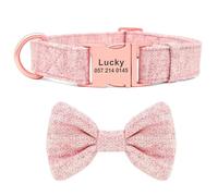 Collier d'identification pour chien en tissu de fourrure douce avec nœud mignon gravé anti-perte pour labrador, chihuahua, carlin, B, M