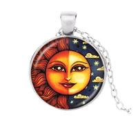 Collier Dieu Soleil et Lune Jour et Nuit Yin Yang Pendentif Galaxie Espace Bijoux Univers Collier Pull pour Femmes Filles Amoureux, nan
