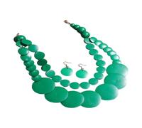 Collier disque aspect bois avec motif déclaré superposé, structure double brin et extension de chaîne réglable avec chaîne de fermeture à disque superposé, collier plastron rond, bijou d'aspect bois