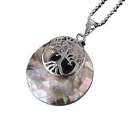 Collier Donut en Cristal Craquelé Naturel pour Femmes Et Hommes|Breloque Arbre de Vie Avec Chaîne en Argent, Pierre Précieuse, Perle D'Énergie de Méditation, Amulette, Bijoux Cadeaux pour Filles