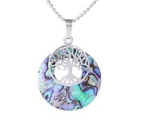 Collier Donut en Cristal Craquelé Naturel pour Femmes Et Hommes|Breloque Arbre de Vie Avec Chaîne en Argent, Pierre Précieuse, Perle D'Énergie de Méditation, Amulette, Bijoux Cadeaux pour Filles