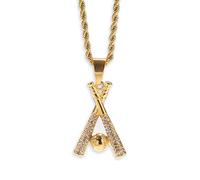 Collier doré pour homme et femme avec pendentif en forme de chauve-souris de baseball et croix pour homme et femme