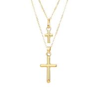 Collier double couche en or avec croix religieuse, chrétienne, catholique, cadeau de Noël, d'anniversaire, cadeau pour femme, fille, sœur, grand-mère, petite-fille