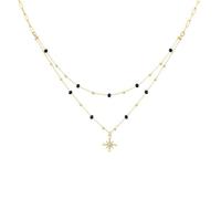 Collier Double Rang Femme AUSTRALE Acier Doré Perles Noires Mousqueton et Noir