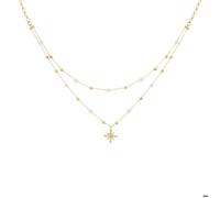 Collier Double Rang Femme AUSTRALE Acier Doré Perles Roses Mousqueton et Rose