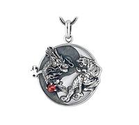 Collier Dragon, Collier Yin Yang en Argent Sterling 925, Pendentif Dragon et Tigre, Collier Dragon Chinois Vintage en Argent thaïlandais pour Hommes