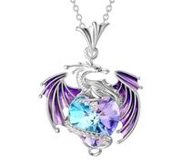 Collier Dragon Volant - Pendentif De Dragon Collier Birthstone, CollierAvec PendentifDragon En Forme De Coeur, BijouxDragon Symbole d'amours Pour Un Être Cher