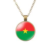 Collier Drapeau du Burkina Faso - Pendentif Cabochon Rond Tendance en Verre, Pendentif À Breloque, Chaîne Ras du Cou, Bijoux Cadeaux Accessoires pour Femmes Et Hommes, Cadeau D