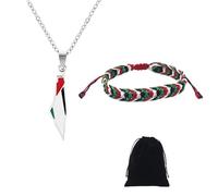 Collier drapeau palestinien + corde palestinienne tissée à la main, bracelet tressé multicouche ajustable, idéal comme bijou pour hommes et femmes(A)