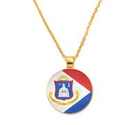 Collier Drapeau Rond Pour Homme - Sint Maarten Et Français Saint-Martin Drapeau Collier Pendentif Pour Homme Saint-Martin Island Unify Drapeau Pendentif Colliers Saint Martin Sxm Bijoux,Auréate,60C