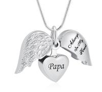 Collier d'Urne Angel Wing Heart pour Cendres pour Femmes Bijoux de Crémation Pendentifs de Souvenirs pour Femmes Hommes, 1.9 cm x 2.2 cm, Acier inoxydable, Pas de gemme