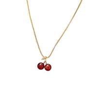 Collier élégant avec pendentif en forme de cerises rouge vin - Chaîne dorée réglable - Accessoires de fête d'anniversaire - Collier polyvalent pour femme