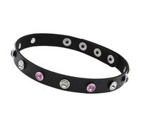 Collier élégant en cuir synthétique avec strass contrastés - Accessoire pour un usage quotidien - Collier en cuir PU clouté avec strass colorés, One Size, Comme décrit, Comme décrit.