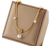 Collier en acier chirurgical 316L avec double vipère, plaqué or 18k, avec perles