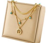 Collier en acier chirurgical 316L, plaqué or 18k, avec chaîne triple et pendentif en forme d'arbre de vie